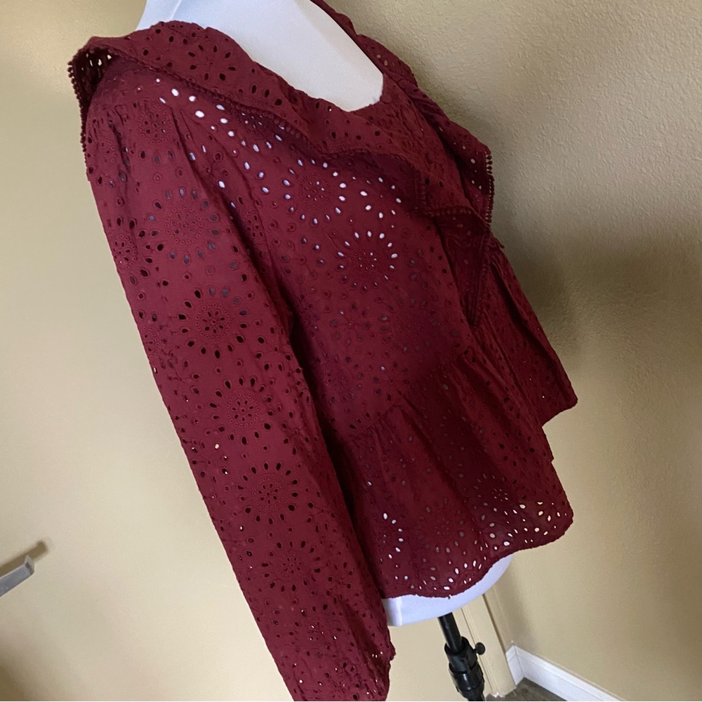 Like New Madewell Burgundy Broderie Anglaise Cotton Top